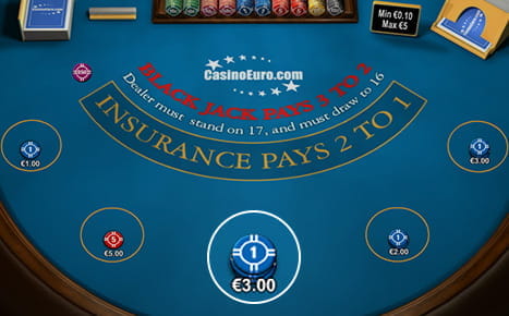 Blackjack spil fra et dansk casino med euro som møntfod
