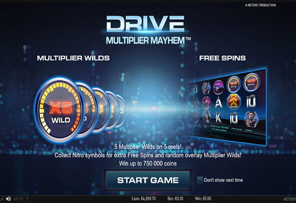 Du har her mulighed for at prøve dig selv af på en online spilleversion af slottet Drive Multiplier Mayhem