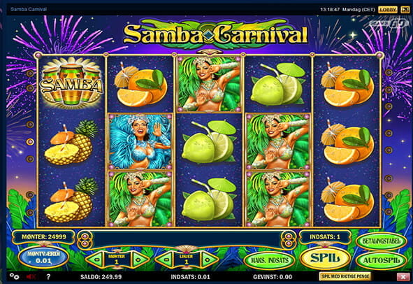 Vi tilbyder dig at spille Samba Carnival gratis, inden du giver ind og spiller det online for ægte penge