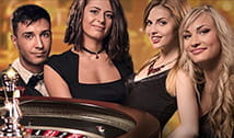 4 dealere står foran en roulette.