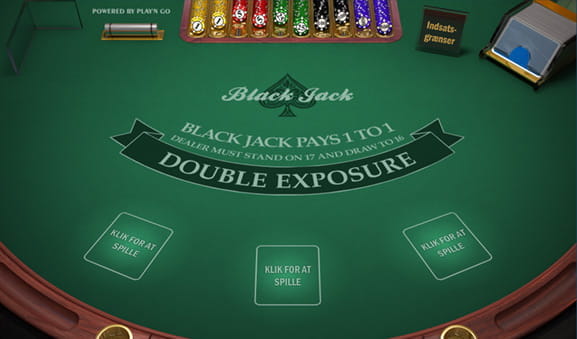 Et blackjackbord hvor en runde endnu ikke er begyndt. Spilleren skal vælge, hvor mange hænder at hun/han vil spille med, og hvor meget hun/han vil satse per hånd.
