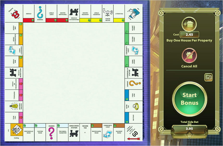 Den særlige feature på spillemaskinen Monopoly er bonusrunden, der ser ud som bordspillet