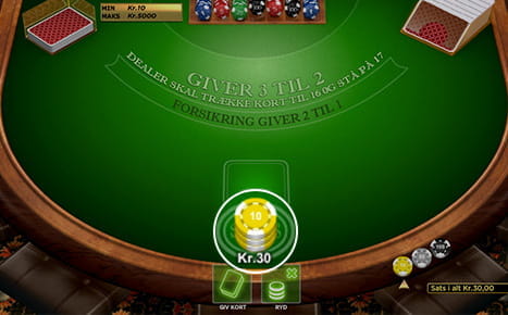 Et online casino bord med en langt indsats med danske kroner som møntfod