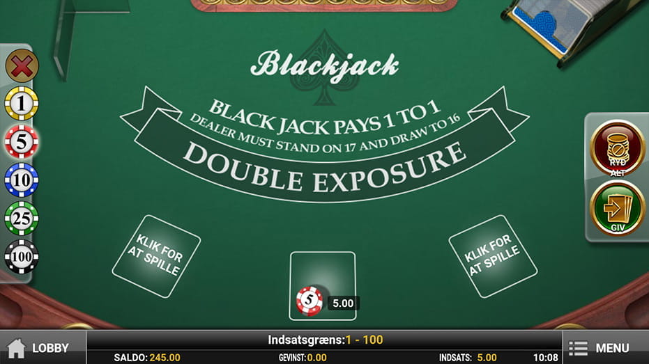 Her ser du et eksempel på, hvordan et blackjack bord kan se ud på mobilen