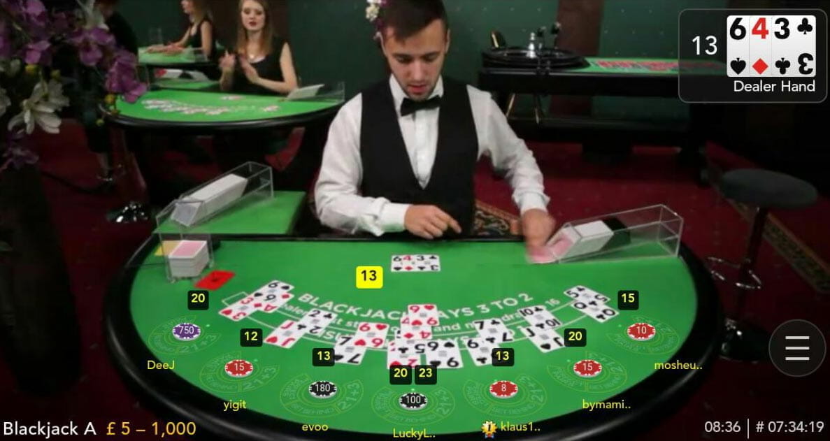 Sådan kan det set ud på et blackjack mobilt live casino