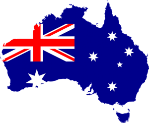 Det australske flag er på omridset af Australien.