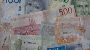 Et udvalg af forskellige svenske pengesedler.