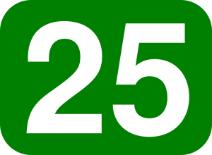 Tallet 25 står med hvid skrift på grøn baggrund.